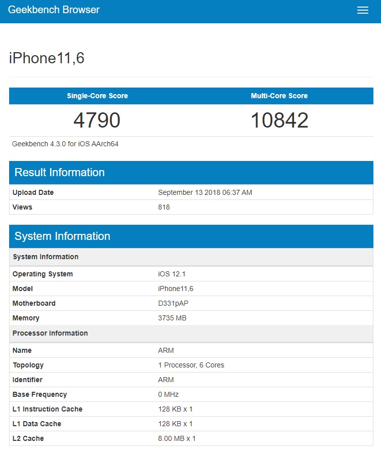 iPhone Xs v benchmarku